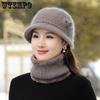 Women Winter Hats Warm Mom Caps Add Fur Lined Warm Hat Scarf Set Female Casual Rabbit Fur Bucket Knitted Hats