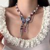 Сладкое ожерелье-чокер с бабочкой из стразов, преувеличенное женское ожерелье, шикарное жемчужное хрустальное ожерелье для вечеринки