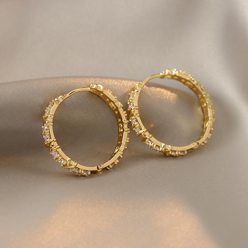 Корейский дизайн модные ювелирные изделия 14K настоящее золотое покрытие круглые AAA циркониевые кресты серьги элегантные женские повседневные серьги