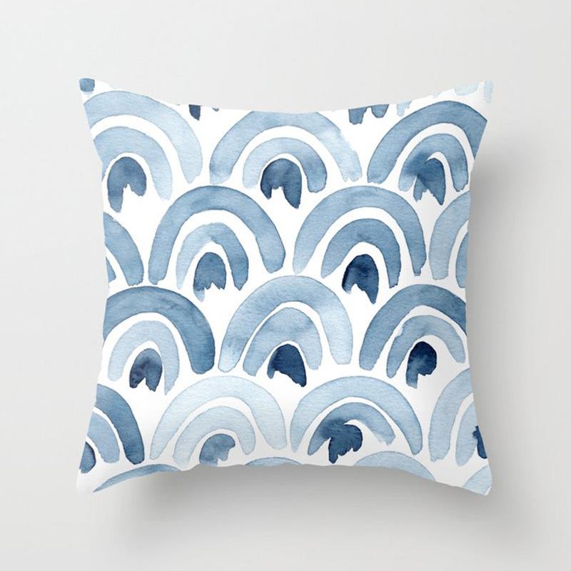 Квадратная наволочка для домашнего декора, наволочка для дивана, красивая синяя наволочка с геометрическим цветочным узором, модная короткая наволочка