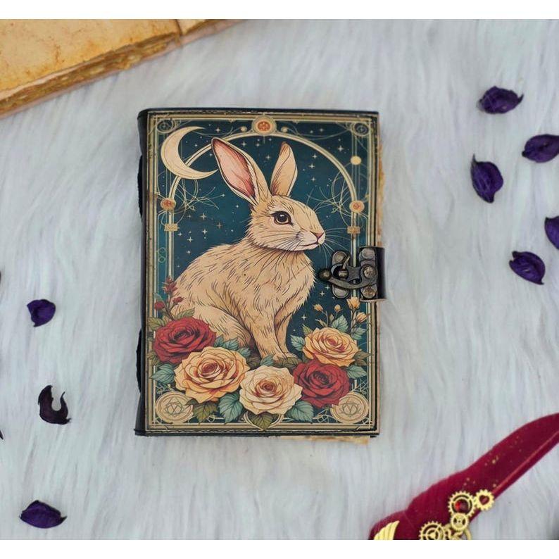 Moonlit Hare Journal | Rabbit Lock Diary | Mystical Floral Notebook | Vintage Witchy Grimoire | Gift for Writers & Dreamers