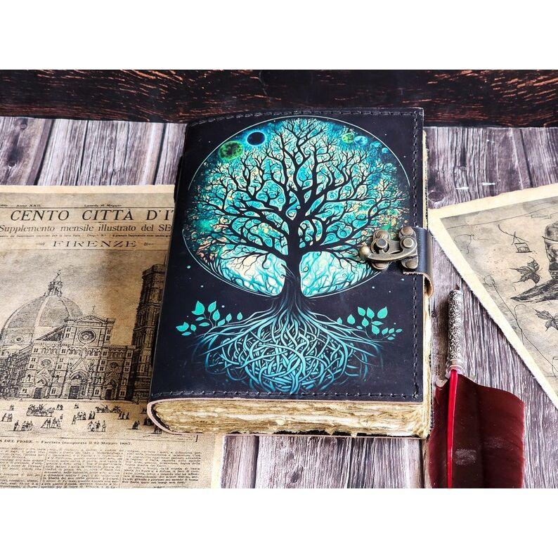Журнал из кожи Древо жизни - Блокноты из натуральной кожи для женщин - Красивый журнал Для зарисовок Книга для путешествий Пустая книга для заклинаний
