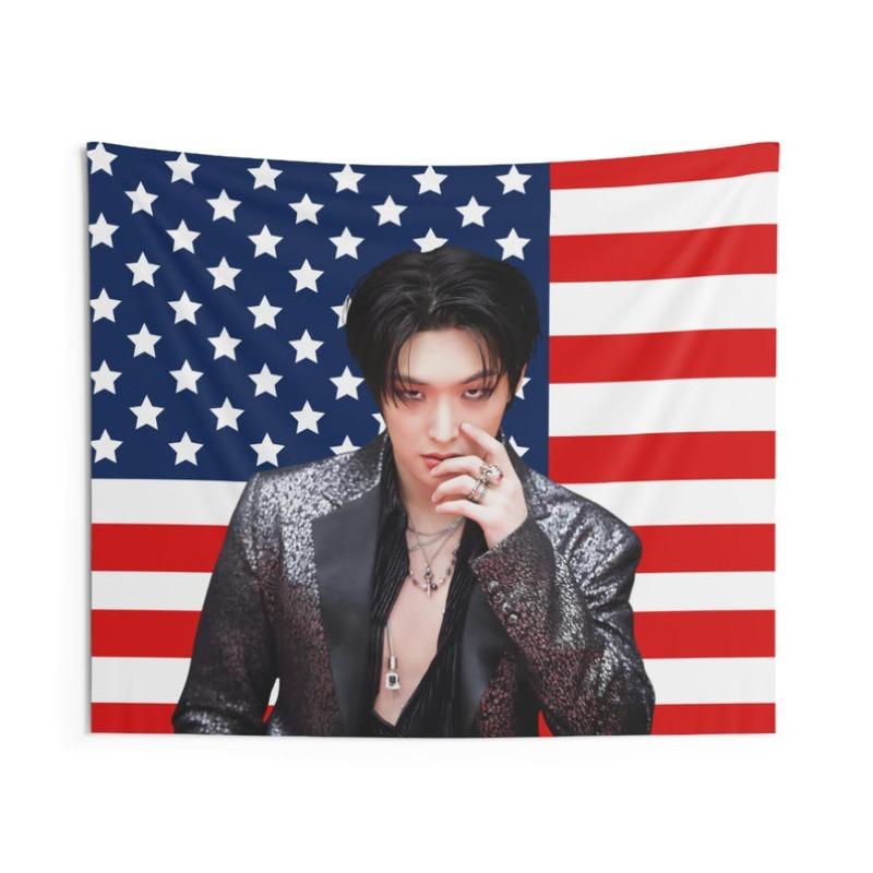ATEEZ Mingi American Flag Concert Banner Kpop World Tour Golden Hour In Your Fantasy Decor for Atiny