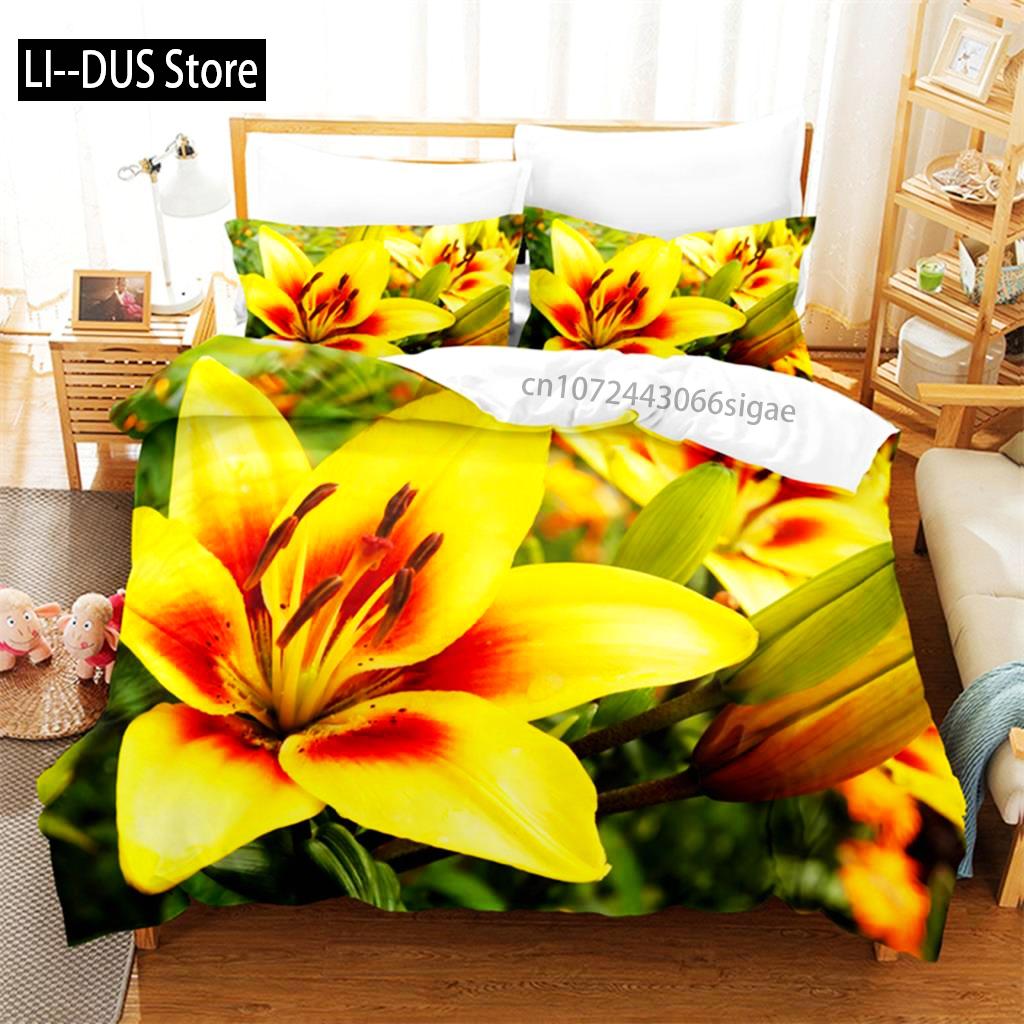 Yellow Flowers Queen Bedding Sets Duvet Cover Set Bedding Digital Printing King Size Duvet Cover Set Bedding Set