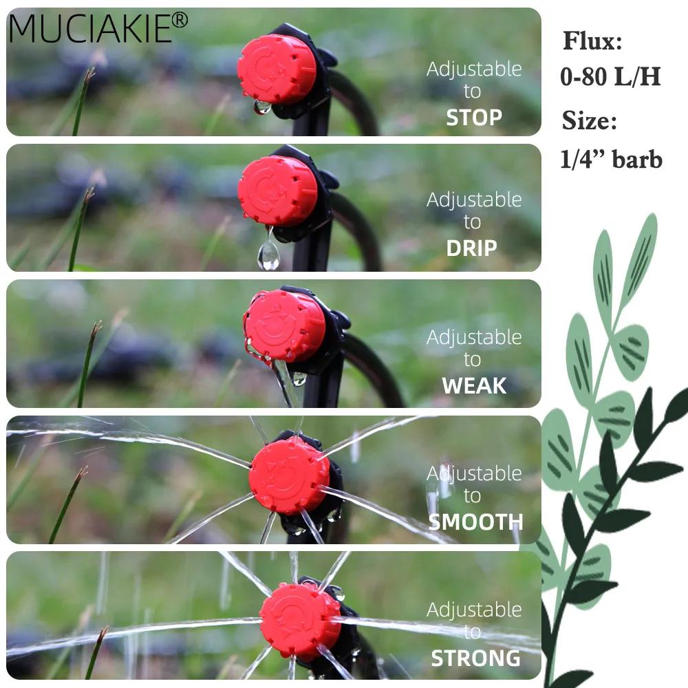 50-500PCS 1/4'' Barb Red Adjustable Nozzles Garden Watering Irrigation Sprinkler Washable Emitter 0-80L/H for Yard Greenhouse