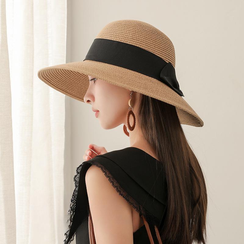 Соломенная шляпа с бантом, элегантная французская летняя шляпа от солнца, складная дорожная пляжная шляпа для женщин, повседневное использование - интимный дизайн, наслаждайтесь комфортом шляпы