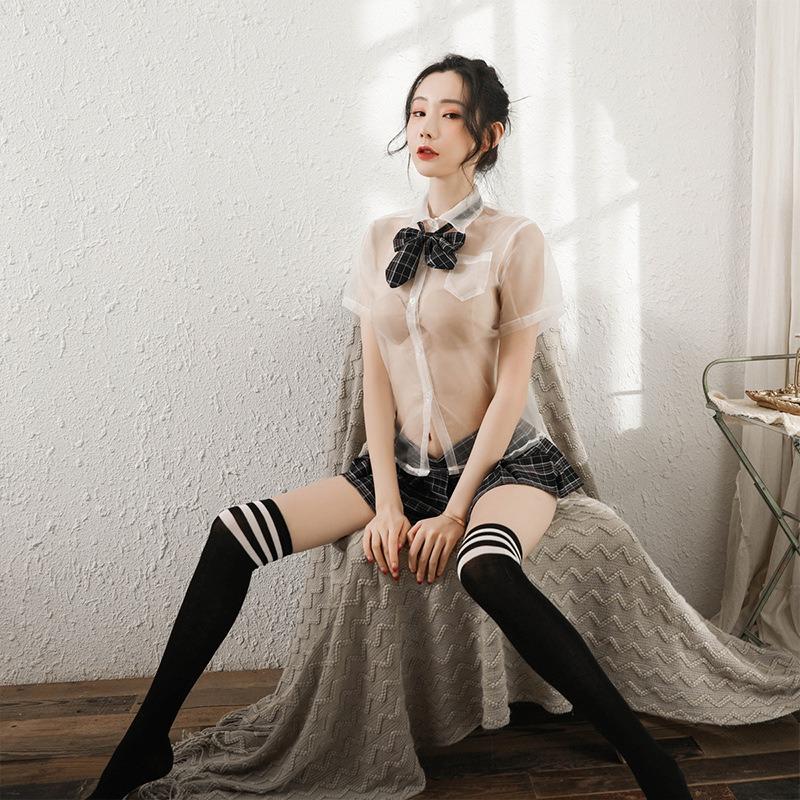 Sex underwear uniform temptation perspective uniform bow plaid short skirt pure uniform suit temptation