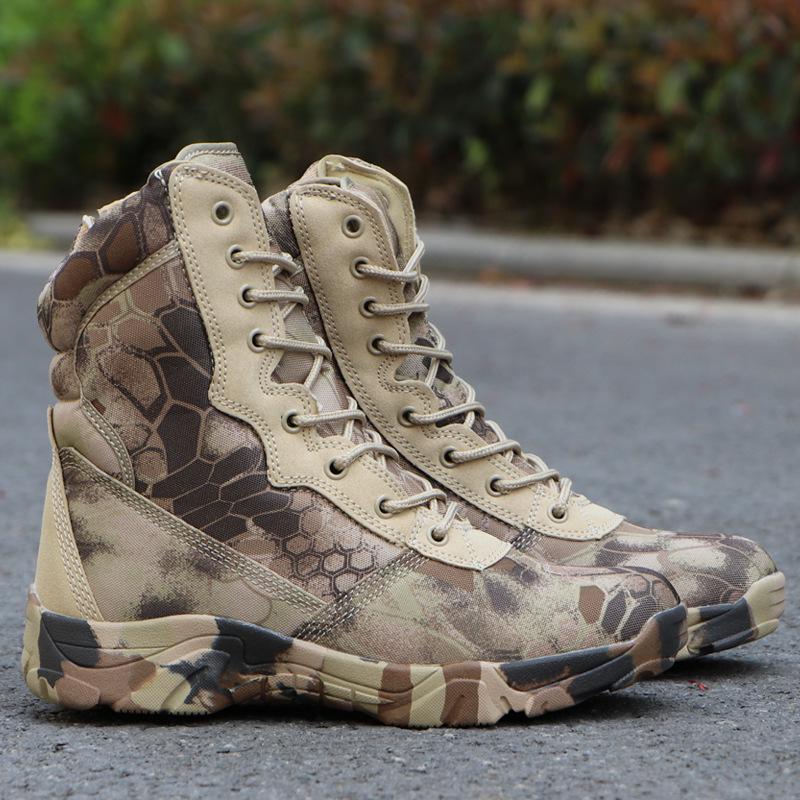 Ботинки мужские для активного отдыха, высокие камуфляжные ботинки из кожи питона, тактические ботинки для пустыни, мужская обувь, мотоциклетные ботинки для женщин