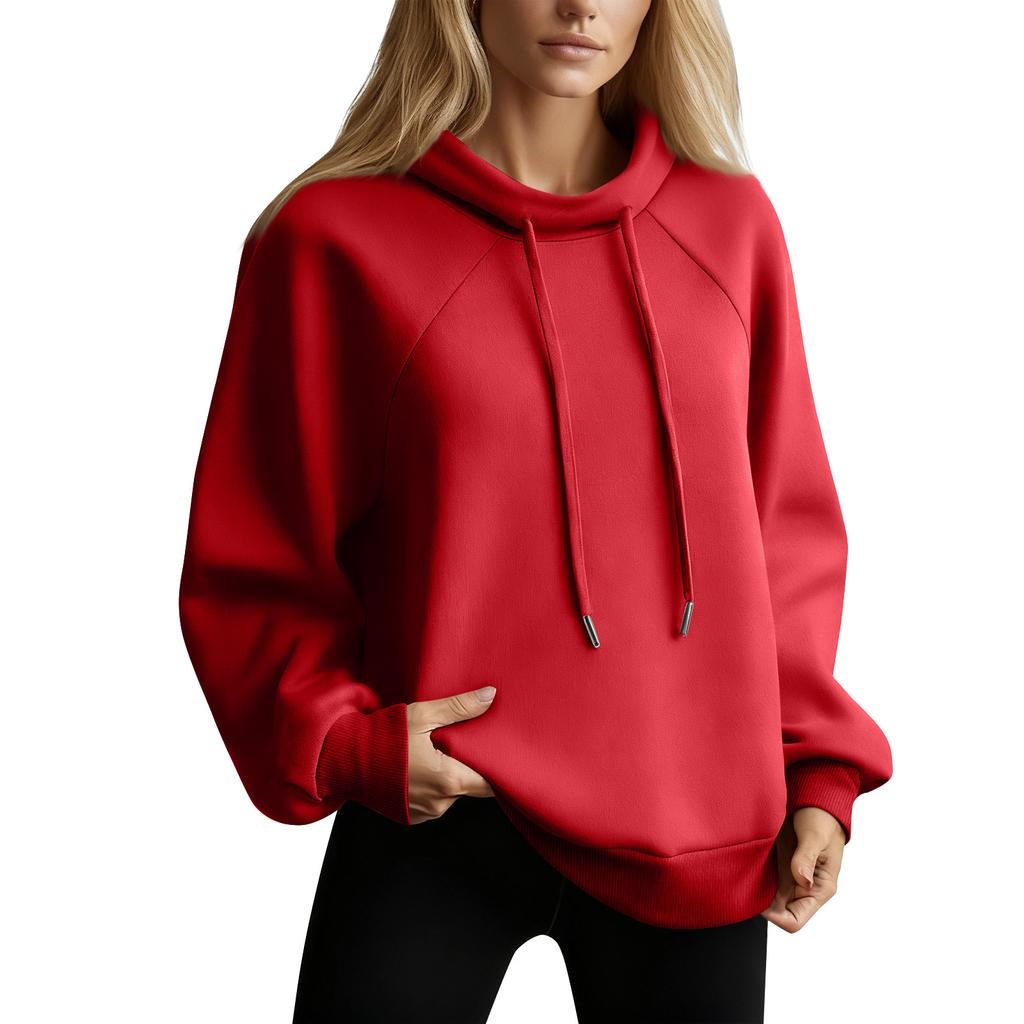 Women's Stand Collar Sweatshirt Oversized Turtleneck Drawstring Pullover Long Sleeve Top