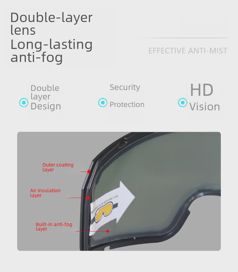 Dual-Layer Anti-Fog Cylindrical Ski & Mountaineering Goggles for Myopia