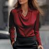 Women Shirt Swing Collar Lapel Long Sleeve Satin Shirt Solid Color Loose Fit Casual Tops Work Party Vacation Shirt