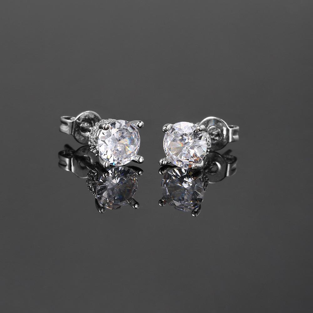 Stud Earrings Unisex Ear Piercing for Men Women 6mm Black Zircon Stylish Simplicity Silver Color Hip Hop Jewelry Gifts Wholesale