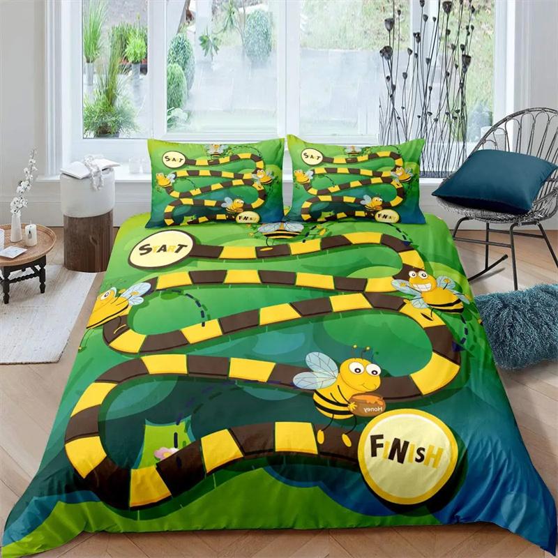 Cartoon Bee Duvet Cover Lovely Yellow Flying Animals Theme for Kids Boys Girls Gifts Women Beautiful Flowers Bedroom Decoration