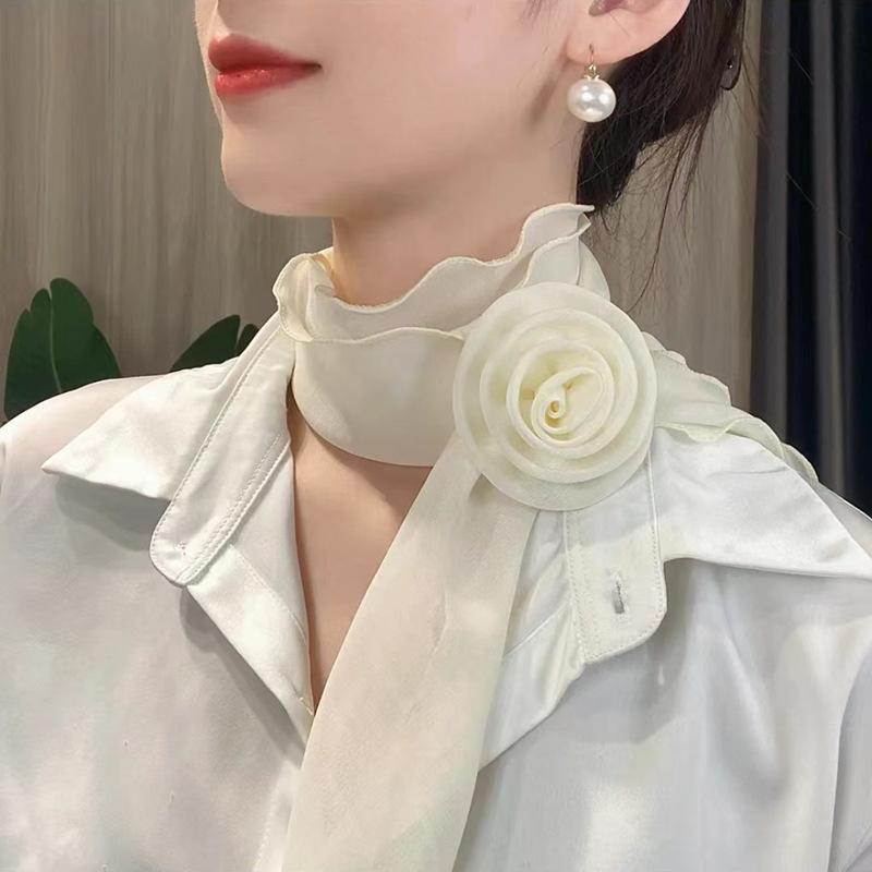 Rose Clip Thin Silk Scarf Spring and Summer Sun Protection Temperament Fashion Versatile Scarf for Women