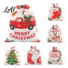 Festival Treat Packaging 2Pcs Christmas Drawstring Gift Bags Xmas Tree Reindeer Printed Candy Decoration Pouches Pouches Reusable Fabric Holiday