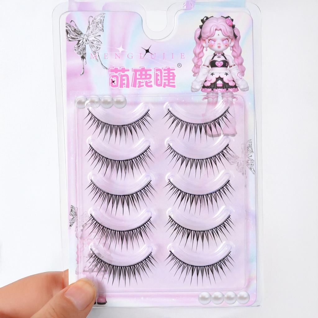 Korean Style Hard Stem Wet Tip False Eyelashes Natural Voluminous Full Strip Lash Effect for Kpop Makeup