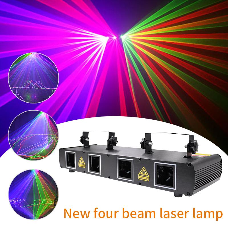 Внутренний четырехлучевой лазерный светильник из алюминия, портативный с голосовым управлением для спальни, семейной вечеринки, сцены, бара (EU Plug)