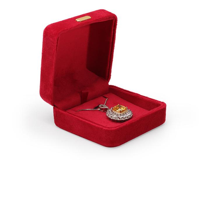 Luxury Red Jewelry Storage Box with Metal Custom logo Velvet Jewelry case Round Corner Jewelry Gift Packing Display Box