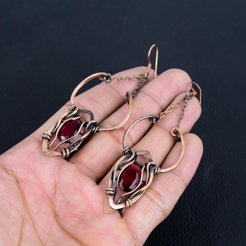 Украшения из граната, серьги, обернутые медной проволокой 999 пробы, серьги из драгоценных камней ручной работы на День памяти