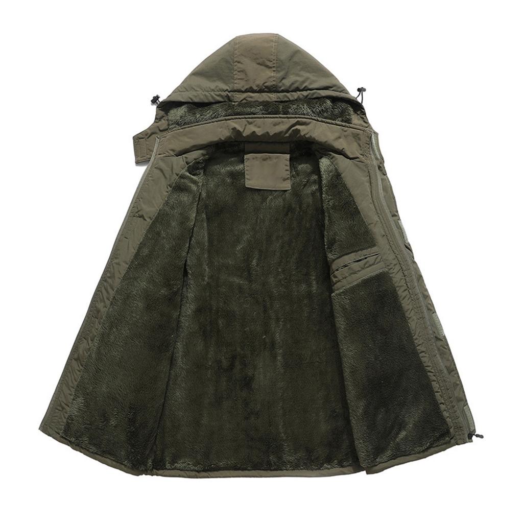 Men's Solid Color Detachable Outdoor Workwear Casual Loose Zipper Pocket Plush Long Sleeve Jacket