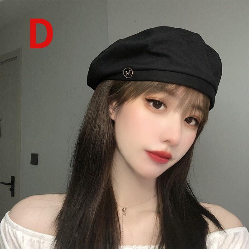 Hat Female 2022 Fashion Thin Metal Star Black Beret Breathable Painter Hat Temperament Fashion Octagonal Hat