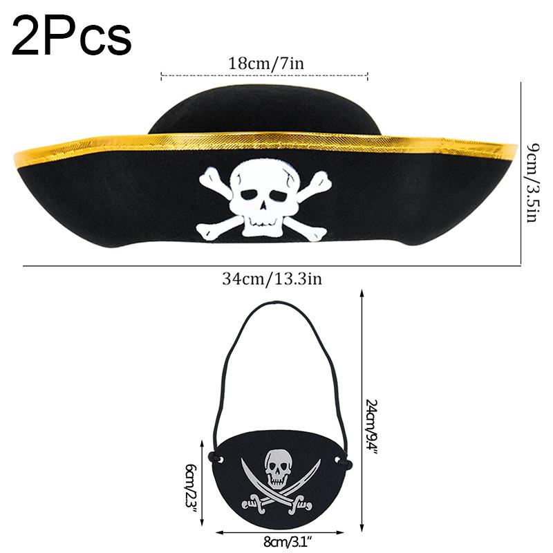 2Pcs/Set Pirate Hat And Pirate Skull Eye Patches Halloween Cosplay Captain Cap Headband For Adult Kids Birthday Party Decor Prop