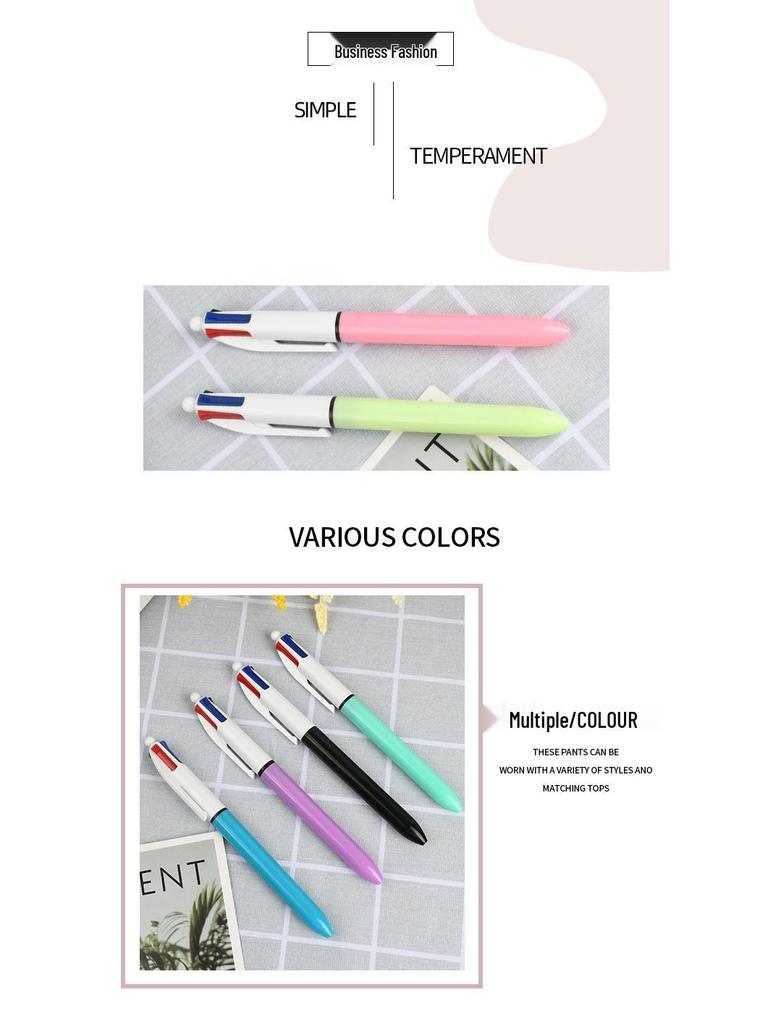 Four-Color Push Ballpoint Pen with Logo - Multi-Color Student Gift & Exhibition Pen