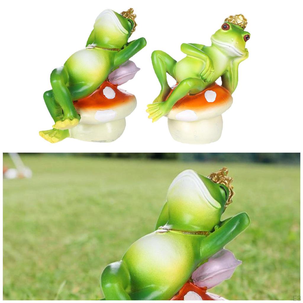 Зеленая лягушка, сидящая на грибной статуе, украшение для сада, коллекционная милая скульптура из смолы для бассейна