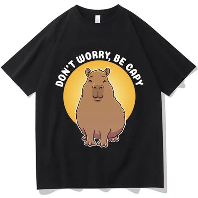 Милая футболка «Don't Worry Be Cappy Capybara», женская футболка унисекс с забавным принтом, повседневные футболки большого размера, хлопковая футболка высокого качества, унисекс