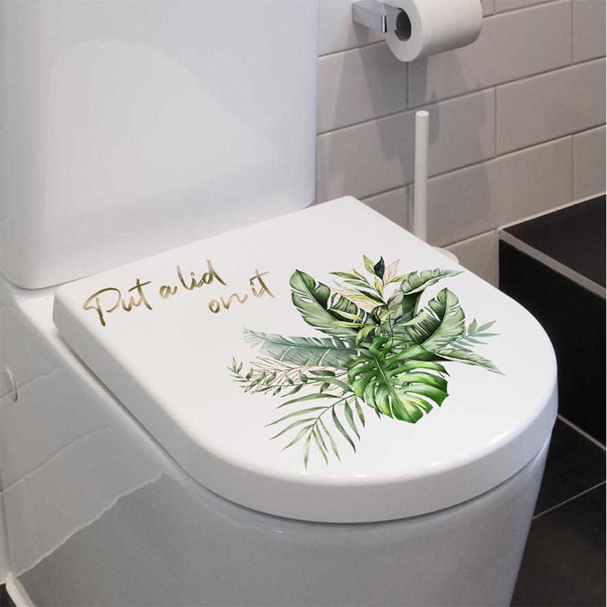 Green Plant Leaves Bathroom Toilet Sticker Closestool Wall Stickers Self Adhesive Mural Beautify Flower Home Decoration Decals