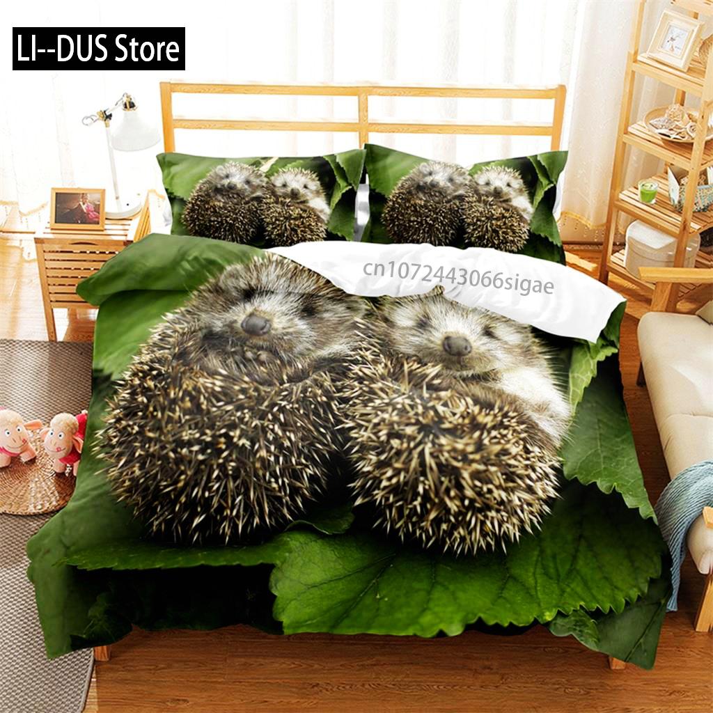 Hedgehog Duvet Cover Cute 3D Wildlife Animal Polyester Comforter Cover Bedding Set For Home Bedroom Decorations Women Children