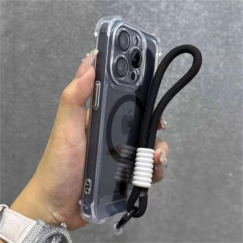 Для Magsafe Магнитный прозрачный чехол для телефона iPhone 16 15 13 Pro Max 12 14 Plus Ремешок для запястья Защитная камера Противоударный чехол
