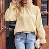 Autumn Simple Ruffled Stand Collar Shirt 2023 Fashion Elegant Women Blouse Casual Solid Long Sleeve  Office Ladies Tops 29427