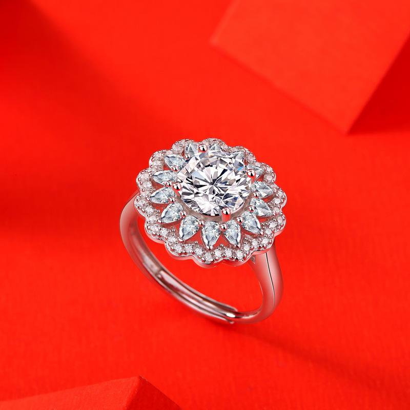 Bague Ringen Новое женское трендовое кольцо из серебра S925 с инкрустацией из муассанита 2 карата, можно регулировать