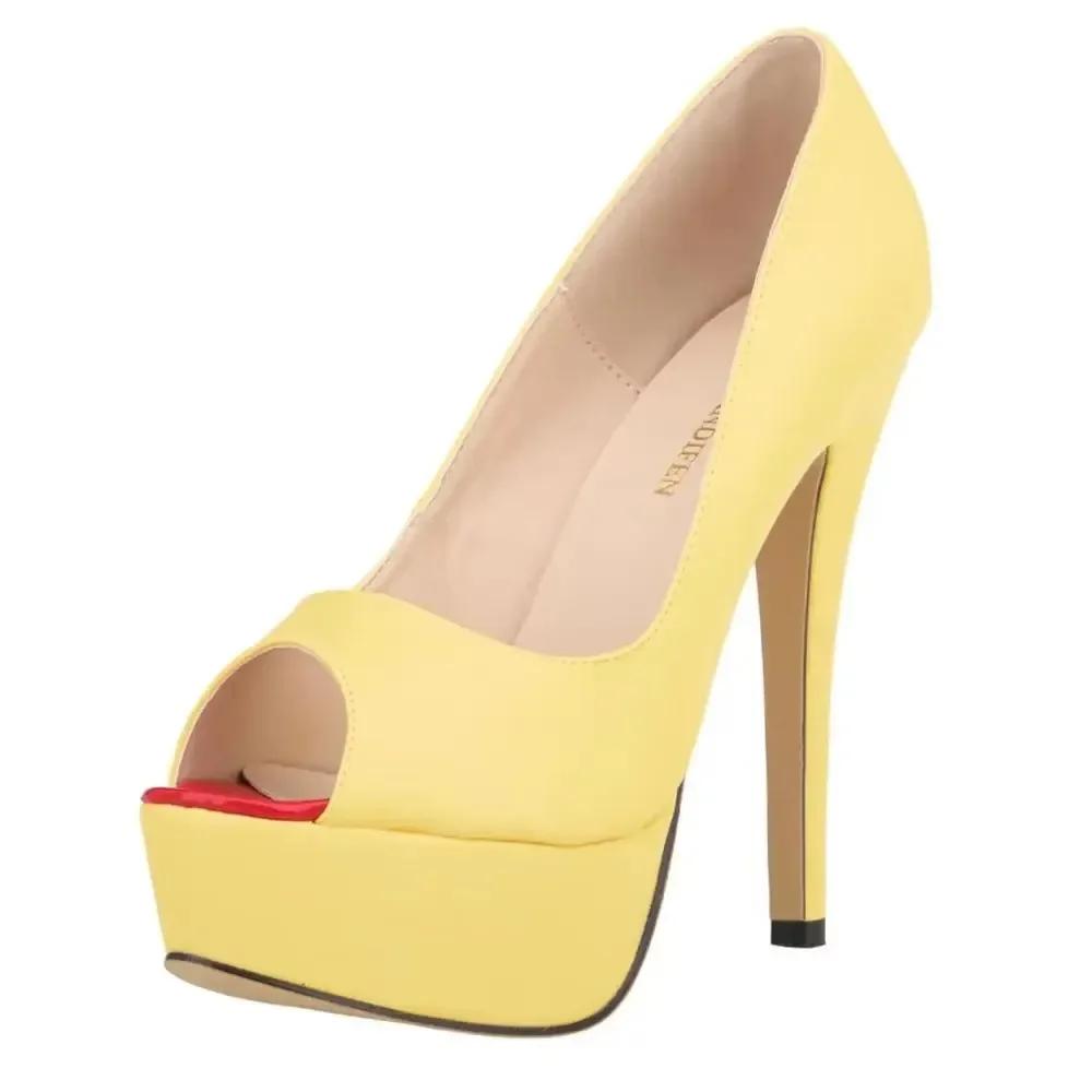 Большие размеры женские сексуальные туфли-лодочки на шпильках модные матовые кожаные туфли на платформе 14 см с открытым носком для вечеринок, ночных клубов, свадебных туфель