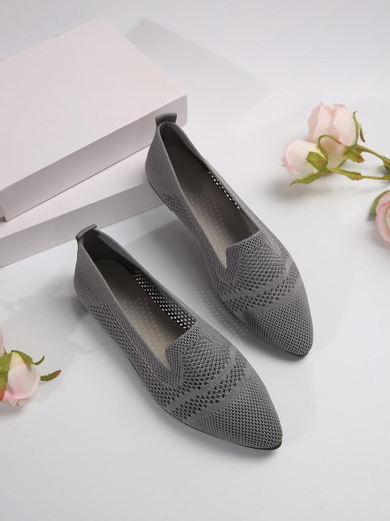 Модные новые женские балетки однотонные сетчатые лоферы с мелким вырезом женские туфли на мягкой подошве вязаные балетки повседневные слипоны туфли-лодочки