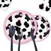 Розовый Черный Корова День Рождения Посуда Одноразовая Бумажная Тарелка Бумажный Стакан Бумажная Салфетка Принадлежности для Детской Вечеринки по Случаю Дня Рождения