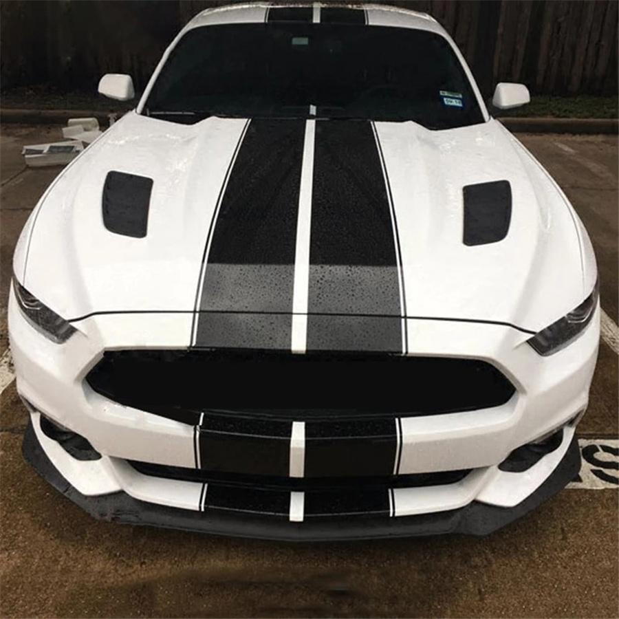 For Ford Mustang Black Rally Racing Stripes Hood Roof Trunk Decal Sticker Wrap