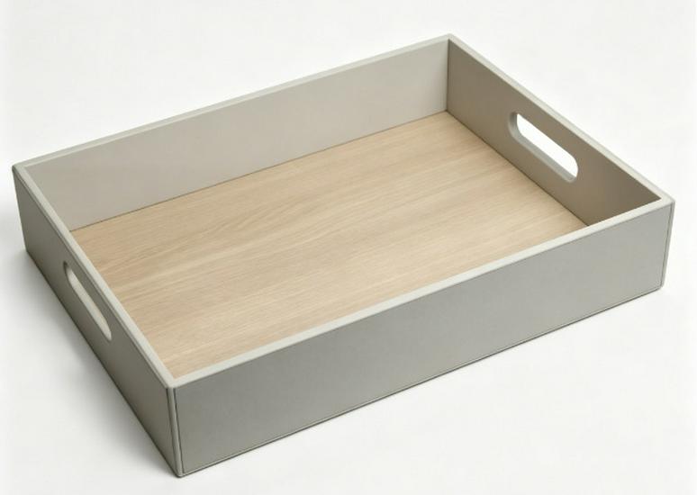 Custom High-End Hotel Guest Room Leather Wood Grain Tissue Box & Service Tray