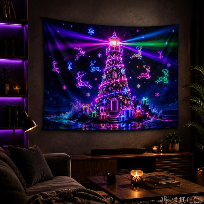 Aurora Waterfall Christmas Tree Elk Snowflake Christmas Tapestry Background Hanging Cloth Living Room Room Decoration