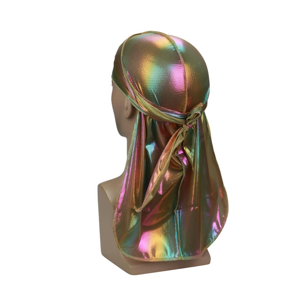 Модные мужские цветные дураги, шапки-волна, блестящие шелковые дураги, тюрбан, бандана для хип-хопа, повязка на голову, пиратские шапки с длинным хвостом