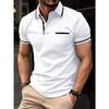 European Plus Size Men Top Summer Pocket Button Casual T Shirt White Black Blue Loose Classic Tops Lapel Neck Short Sleeve Polo Shirts