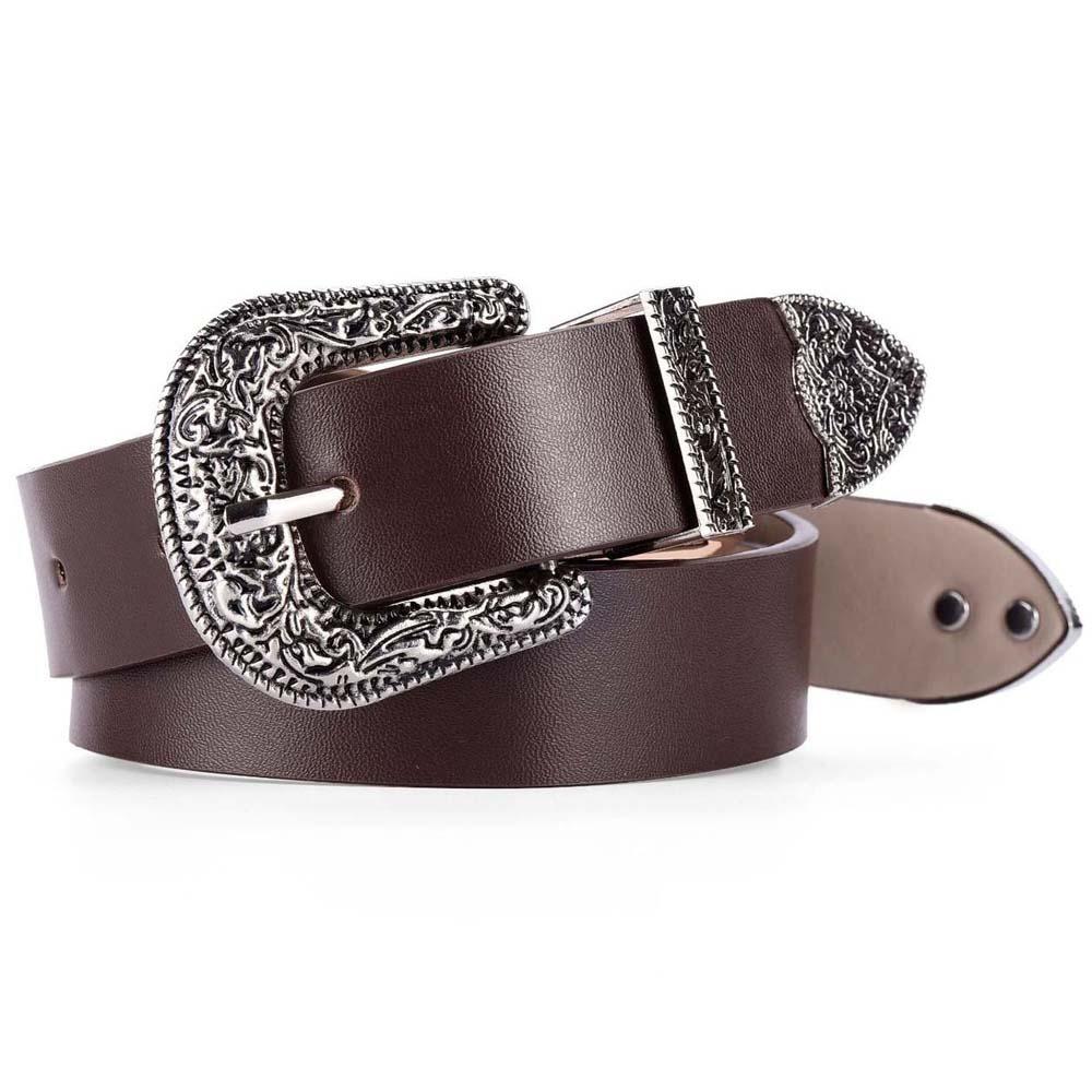 Cool Carved Buckle Belt American Style PU Vintage Waistband Fashion Double Buckle Waist Belt Party