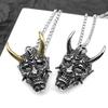 Mens Stainless Steel Necklace Fangs Demon Mask Pendant Retro Gothic Punk Style Skull Jewelry Gift