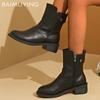 Зимние женские ботильоны Кожаные Дизайнерские Ретро На среднем каблуке Обувь Тренд Зимние Массивные Классические Туфли Мотоциклетные Боты Женские