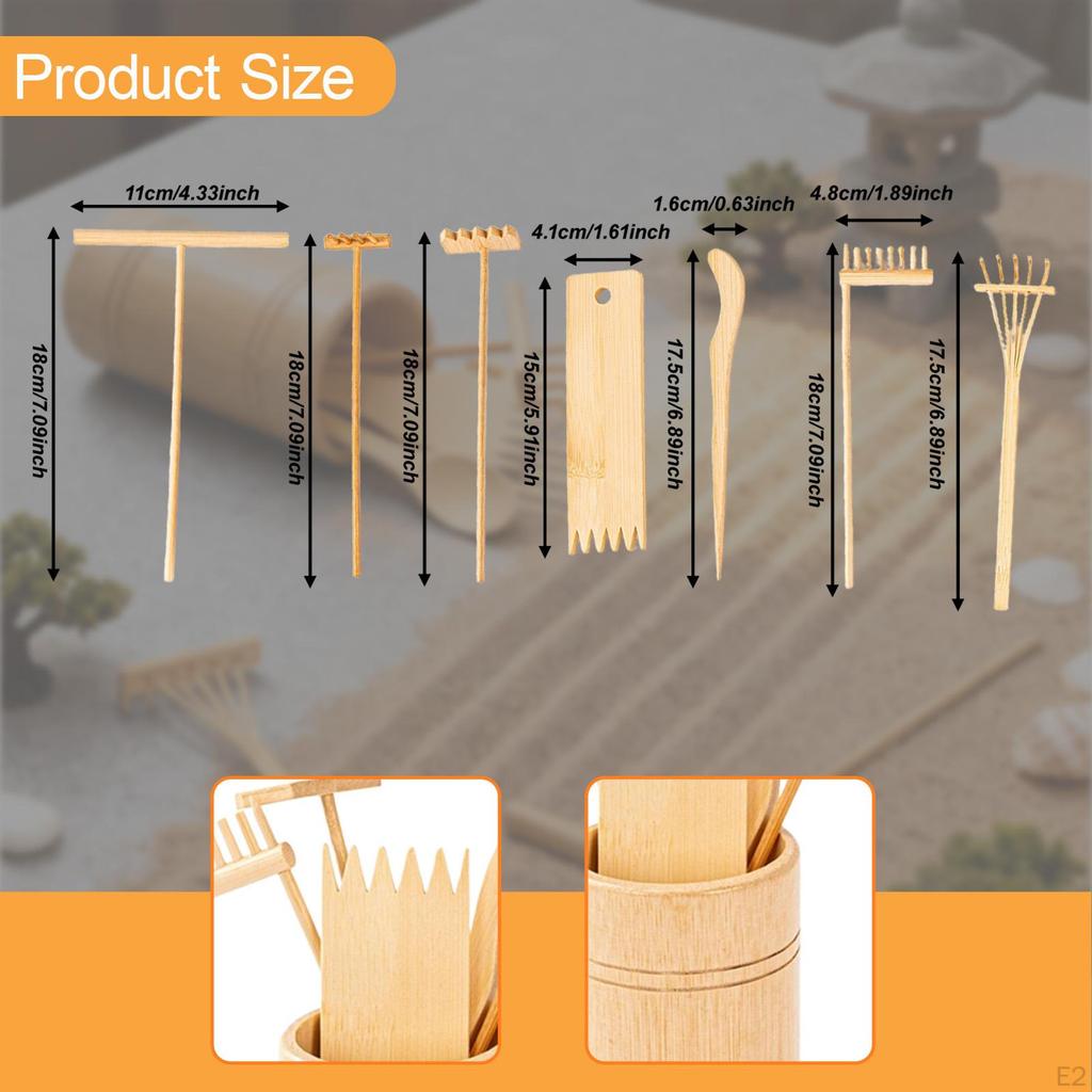 8Pcs Mini Sand Rake Tray Accessory Portable Unique Ornament Small Table Tabletop Garden