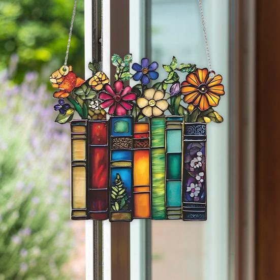 Acrylic Flower Book Hanging Decoration Indoor Outdoor Home Garden Wall Window Hanging Stained