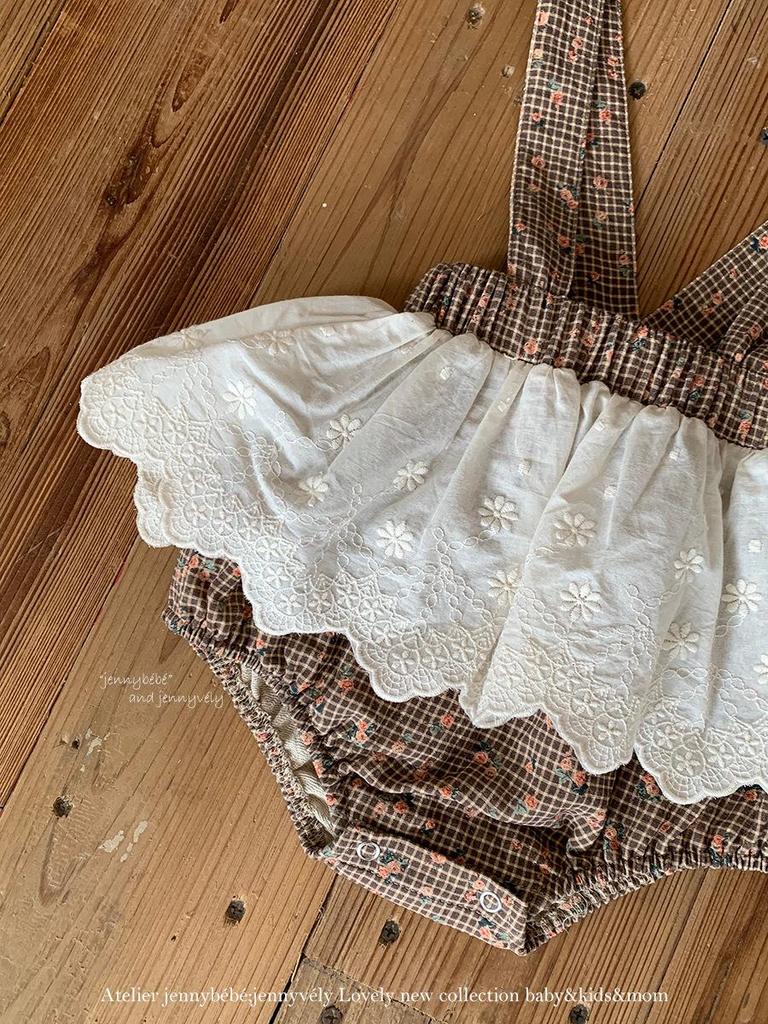 Jenny Kids Осенний набор из 2 предметов для девочки 2025: Рубашка в корейском стиле с кружевным воротником Питер Пэн и юбкой-комбинезоном