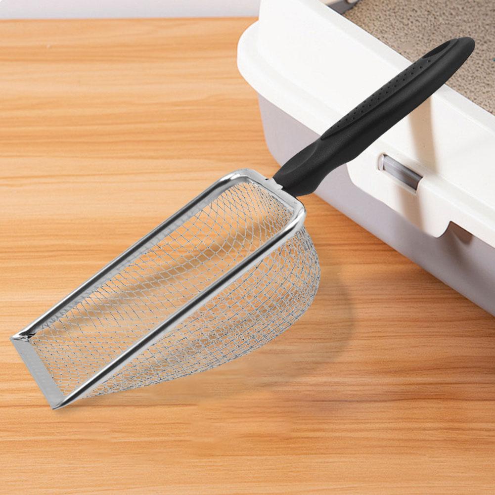 Лопата для уборки домашних животных, совок для подстилки рептилий, нержавеющая сталь, мелкоячеистая лопата для песка, эргономичная ручка, антипригарный сборщик экскрементов для кошек