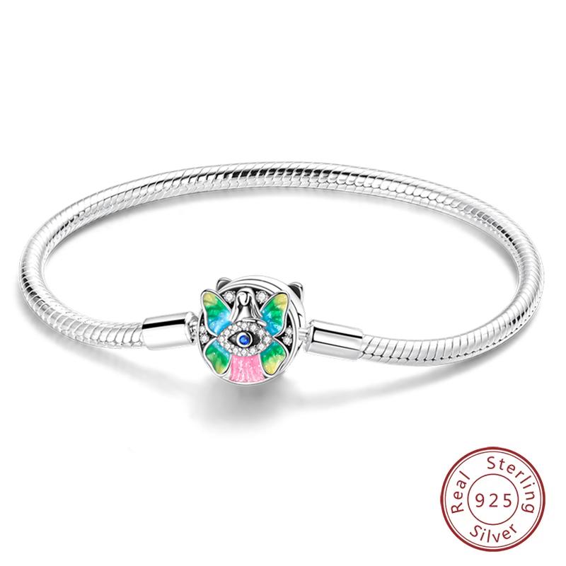 Браслеты из серебра 925 пробы 'Навсегда Любовь' Персиковое Сердце, Звезда, Луна, Самолет, Земля для Женщин, Подходят для DIY Шармов, Вечерние Украшения